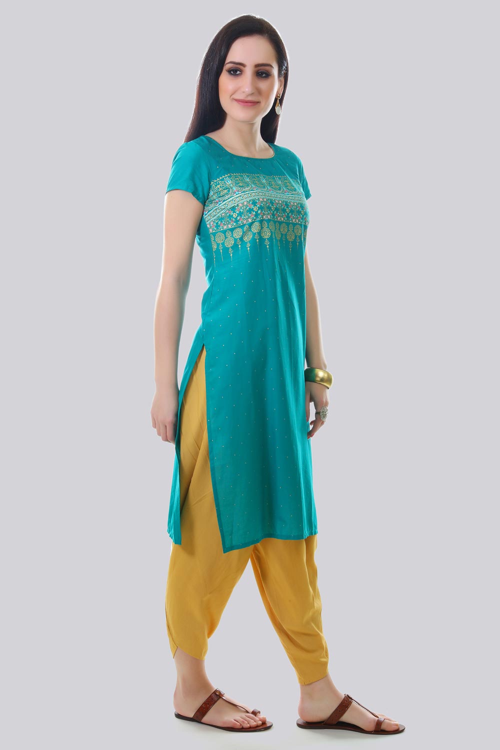 Blue Printed Stylized Square Neck kurta