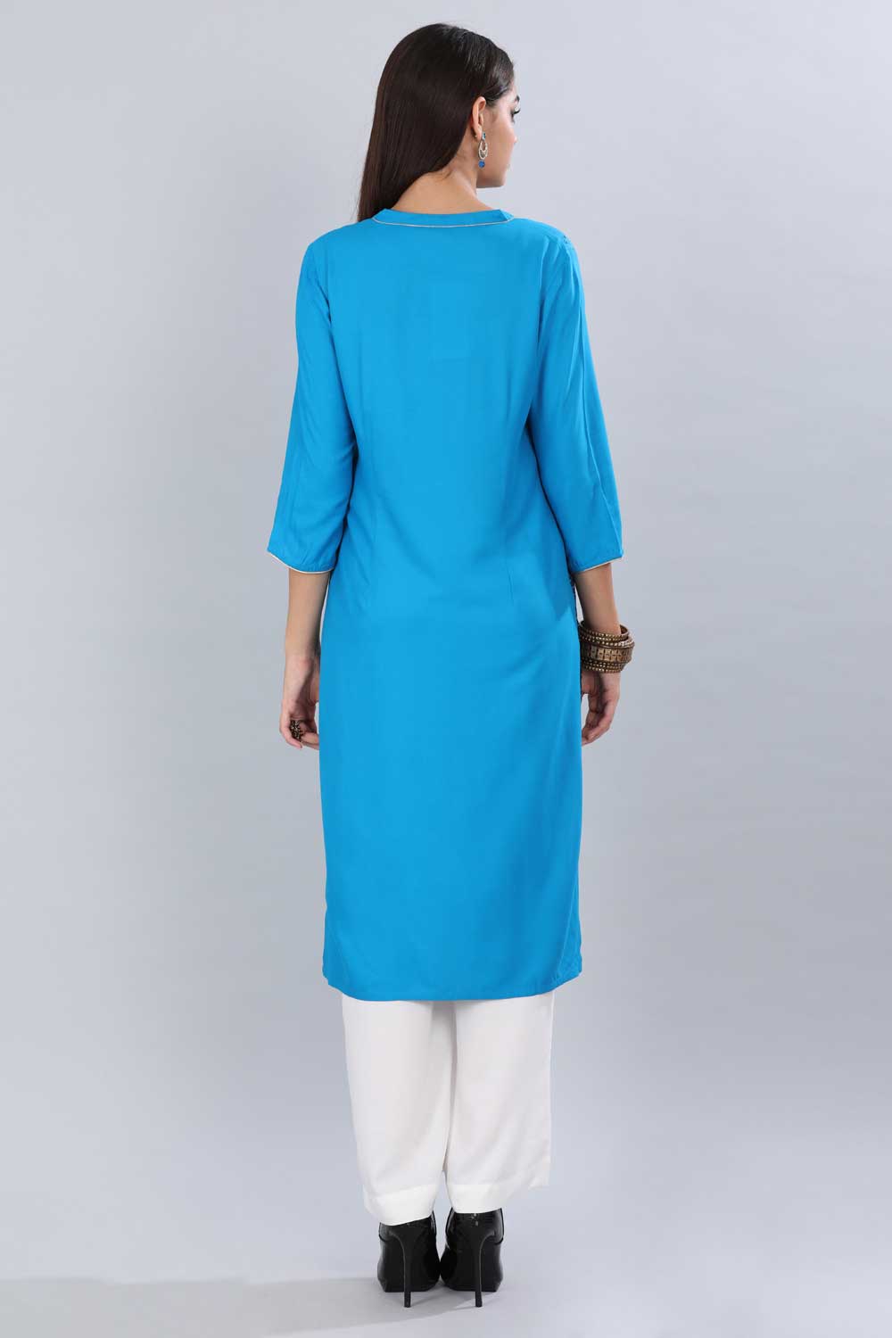 Blue Mandarin Neck Printed kurta