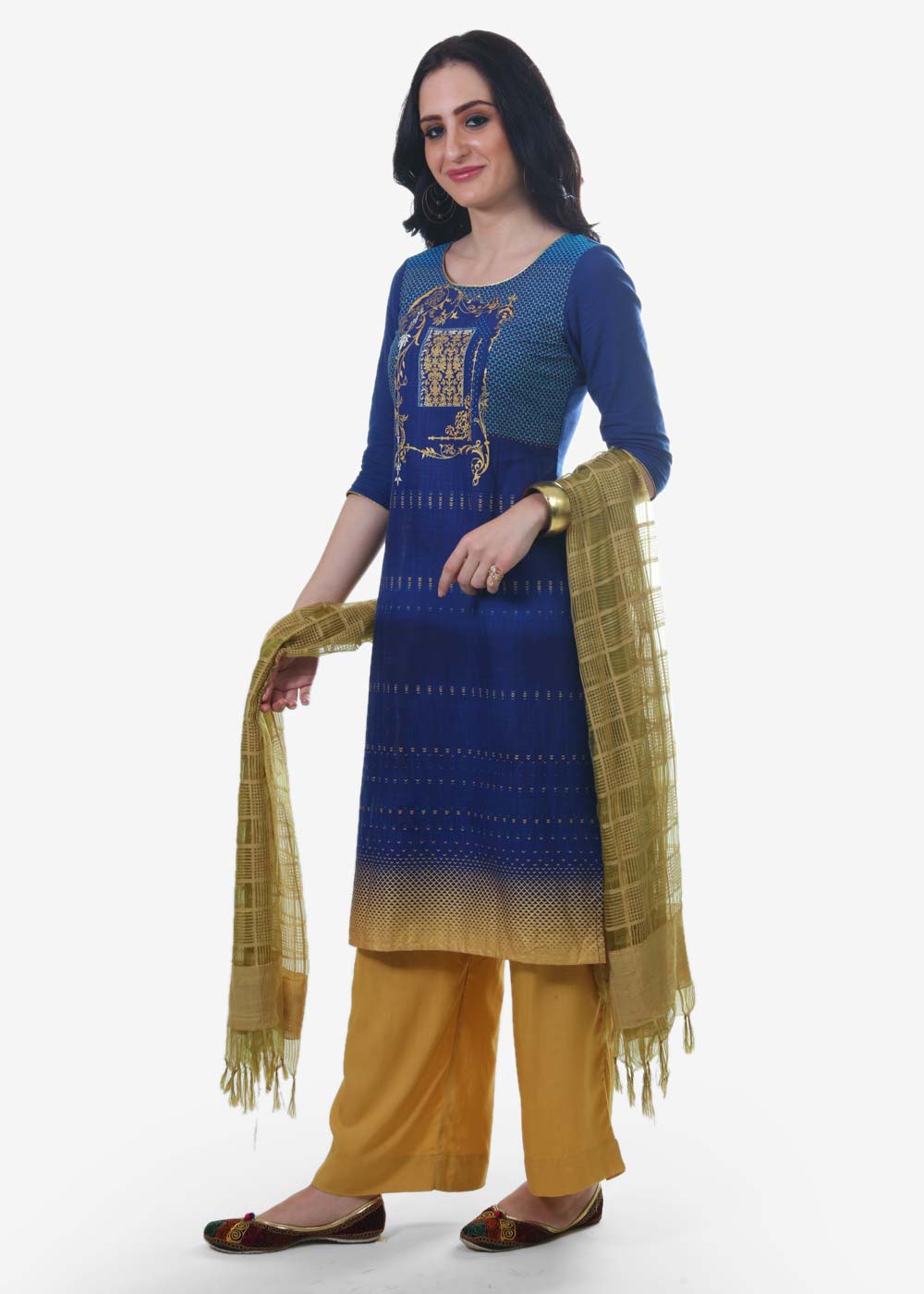 Blue Printed Round Neck kurta