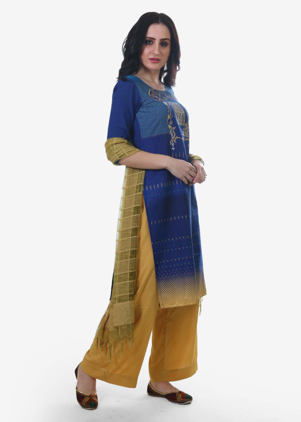 Blue Printed Round Neck kurta