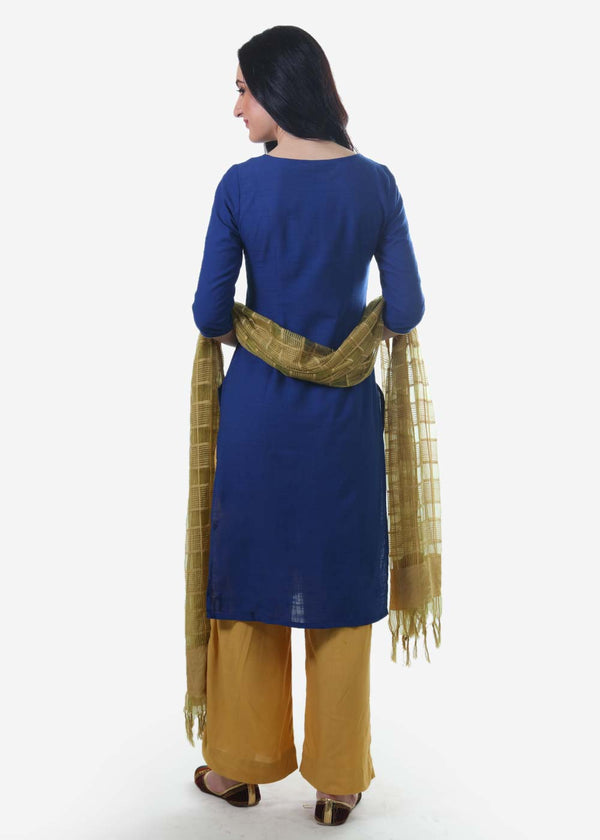 Blue Printed Round Neck kurta