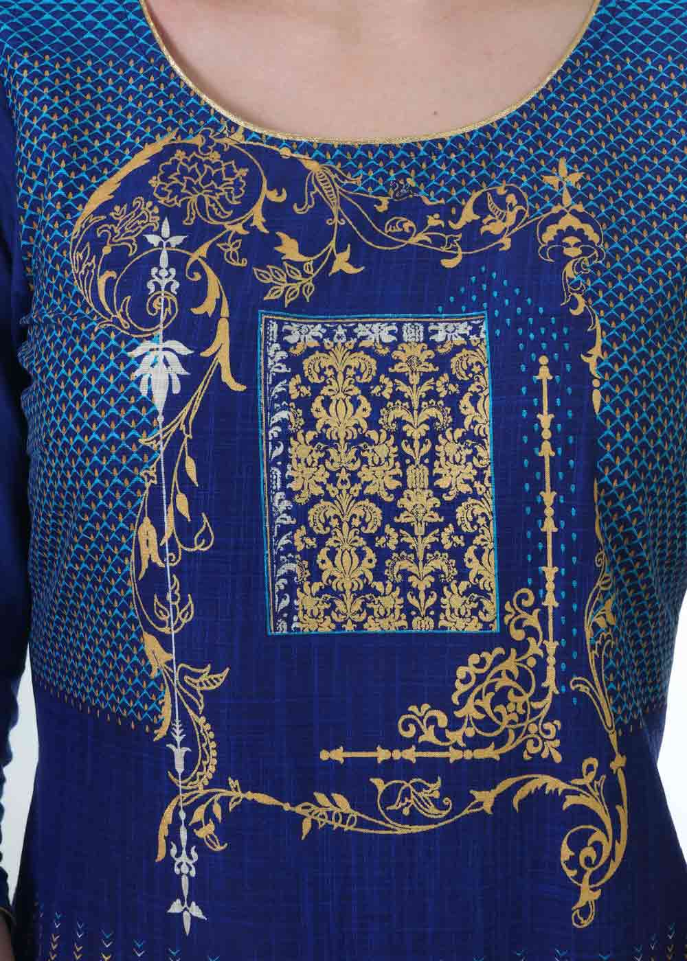 Blue Printed Round Neck kurta
