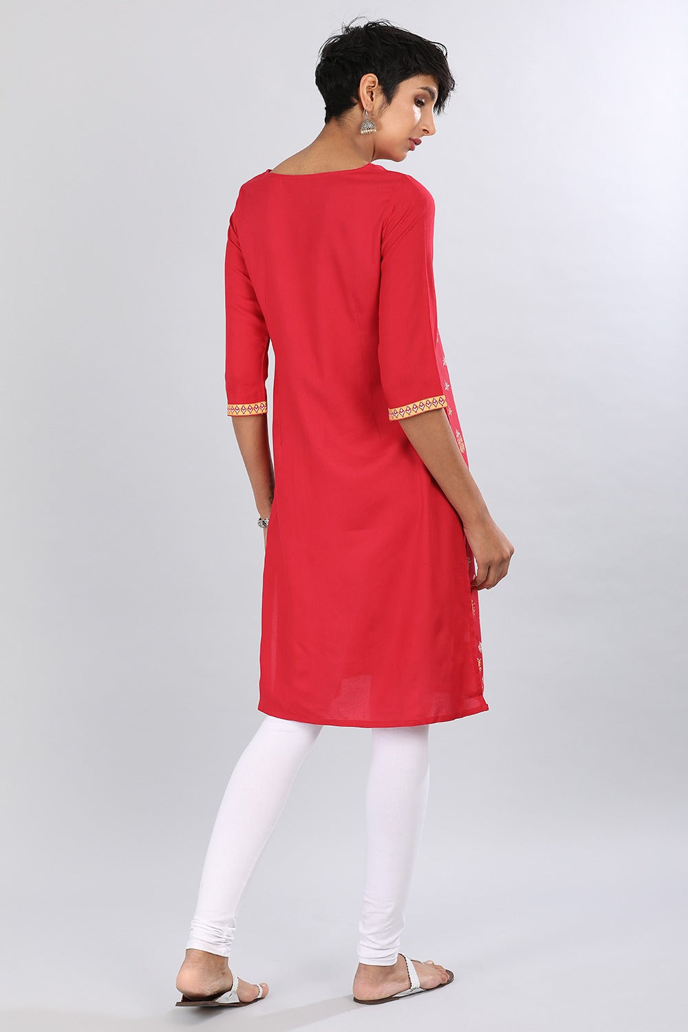 Red Round Neck Printed kurta