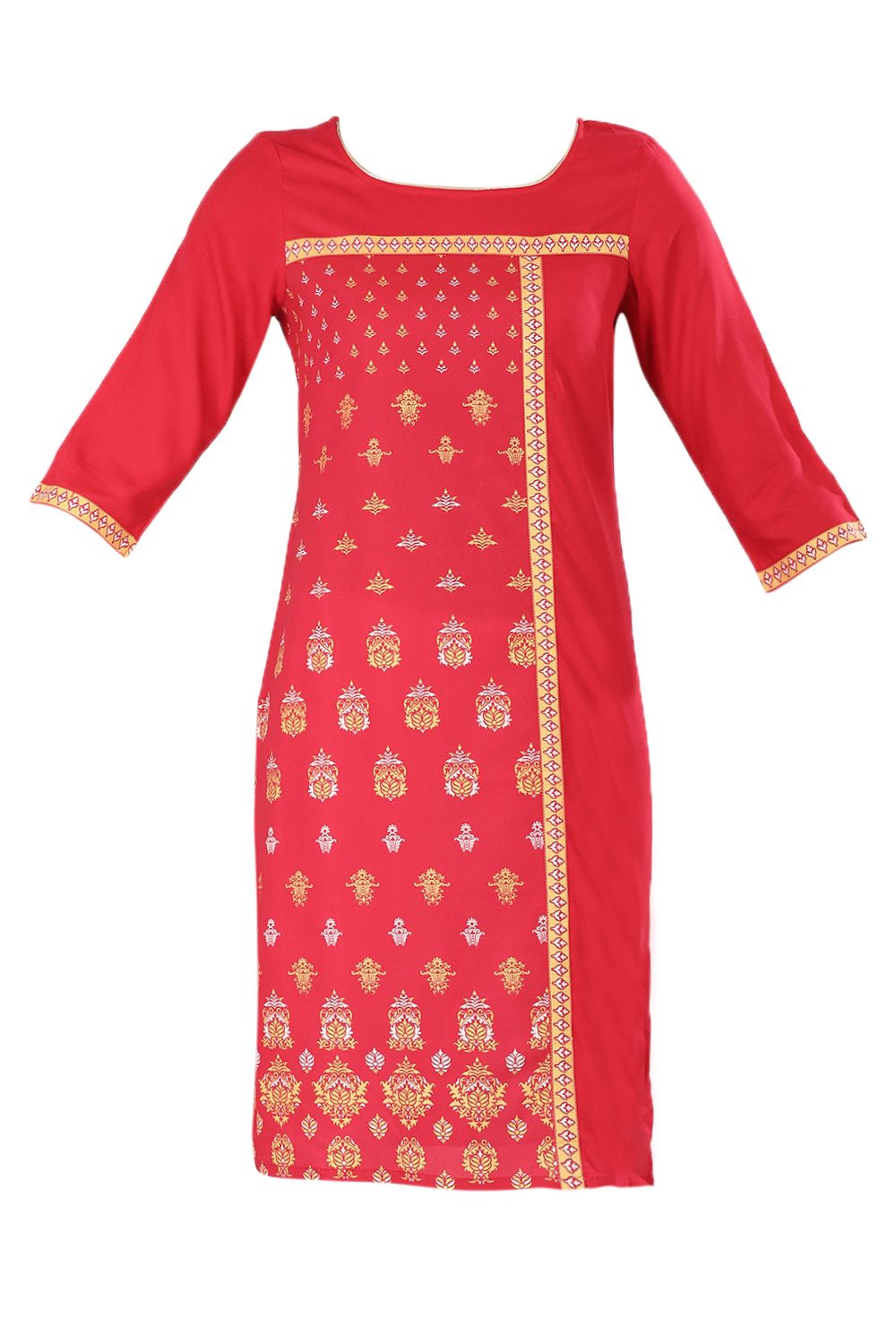 Red Round Neck Printed kurta