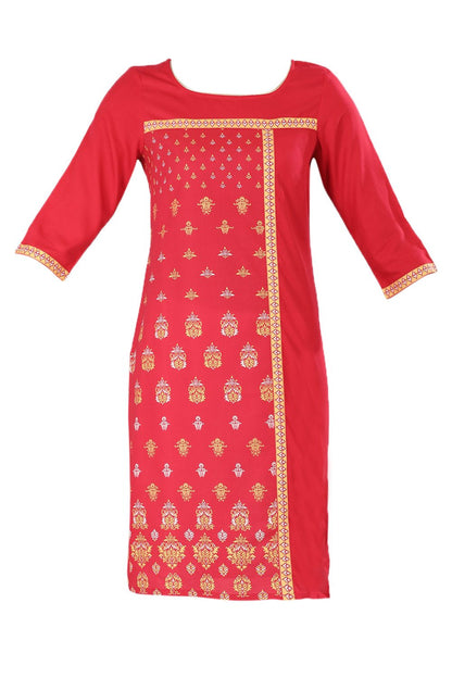 Red Round Neck Printed kurta