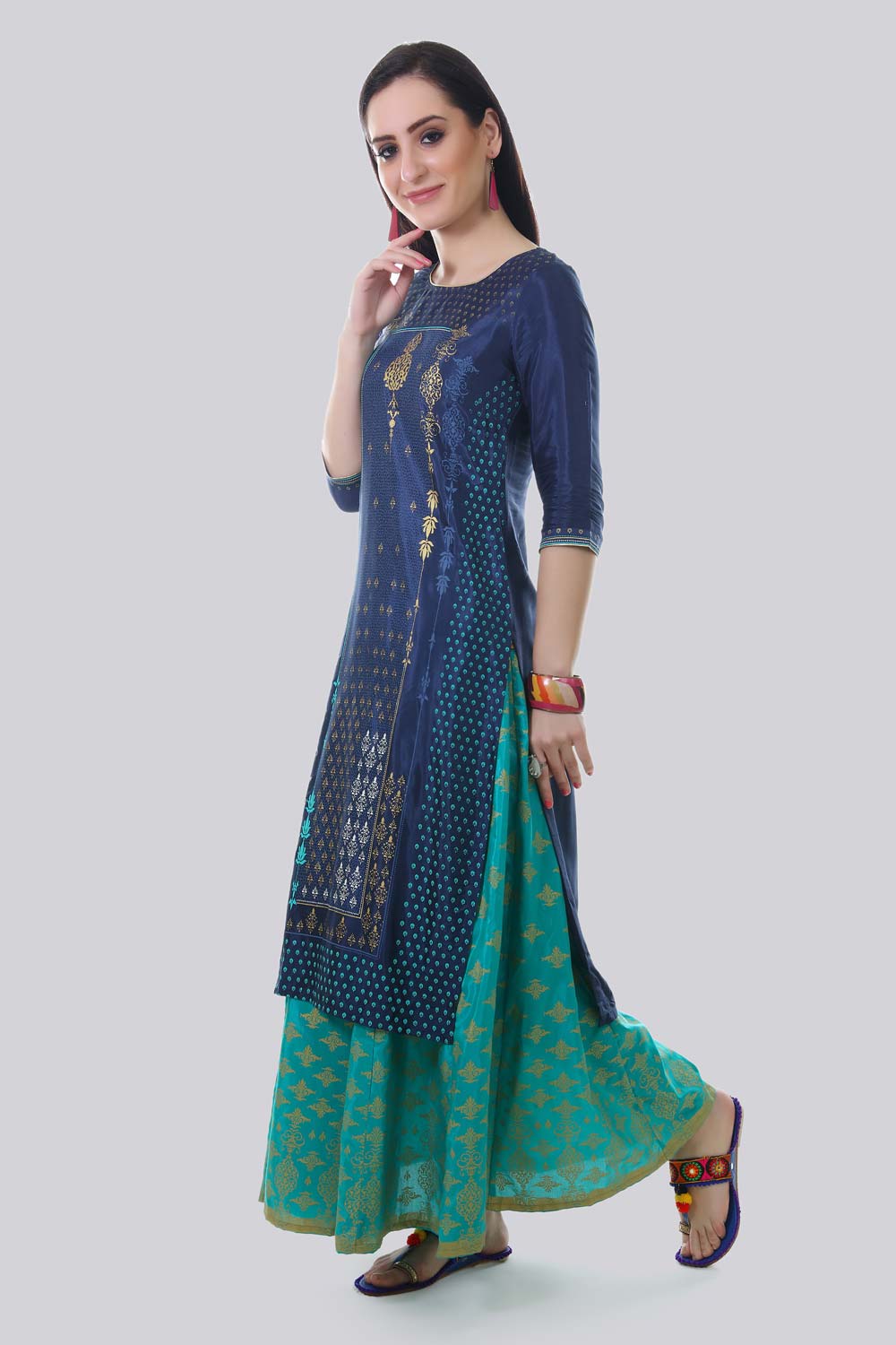 Blue Round Neck Printed kurta