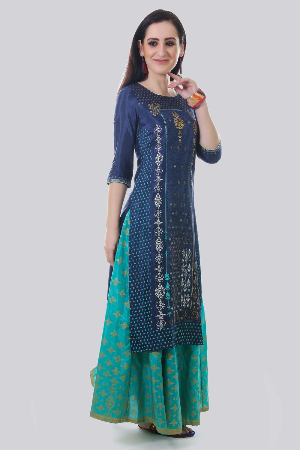 Blue Round Neck Printed kurta