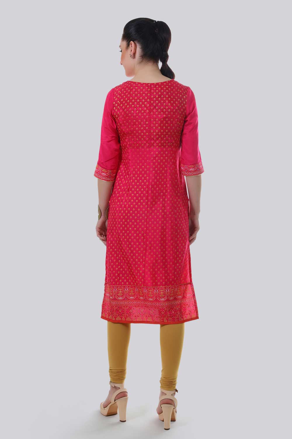 Pink Round Neck Printed kurta