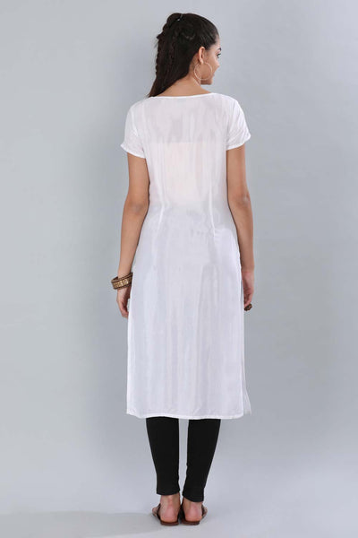 White Round Neck Printed kurta