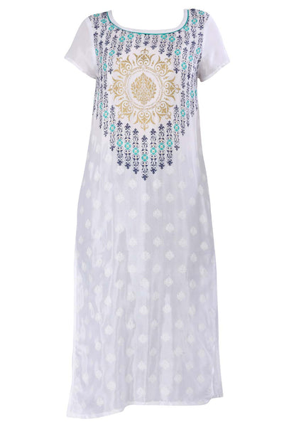 White Round Neck Printed kurta