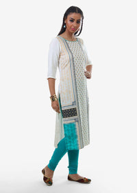 White Printed Round Neck kurta