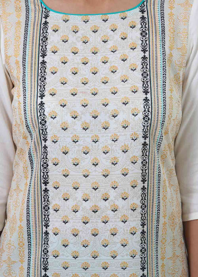 White Printed Round Neck kurta