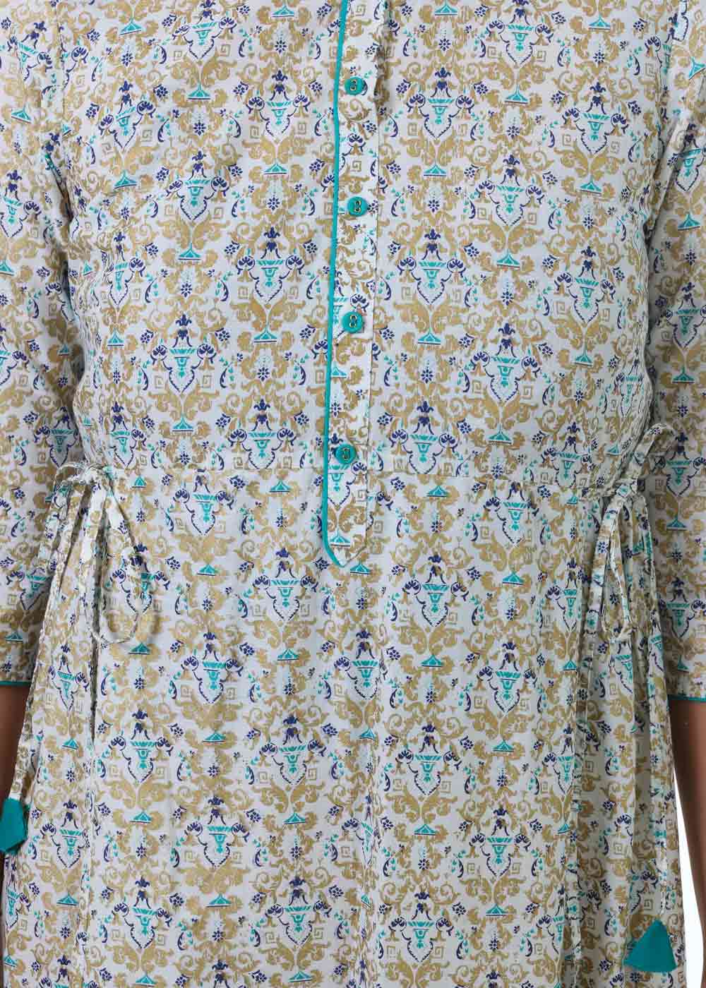 White Printed Tie-Up kurta