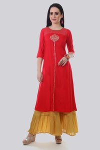 Red Round Neck 3/4 Sleeve kurta