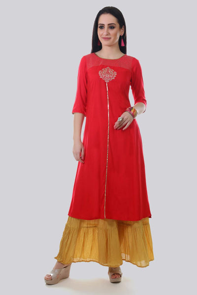 Red Round Neck 3/4 Sleeve kurta