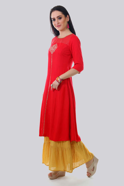 Red Round Neck 3/4 Sleeve kurta