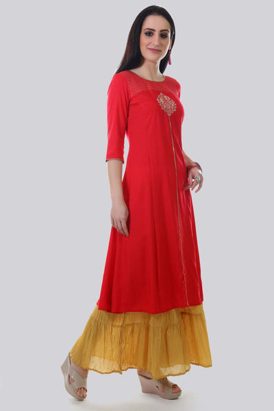 Red Round Neck 3/4 Sleeve kurta