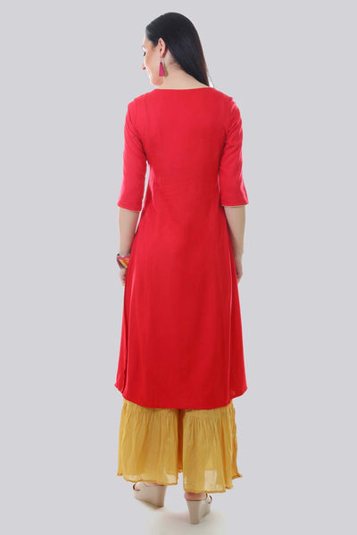 Red Round Neck 3/4 Sleeve kurta