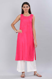 Pink Round Neck Glittery kurta
