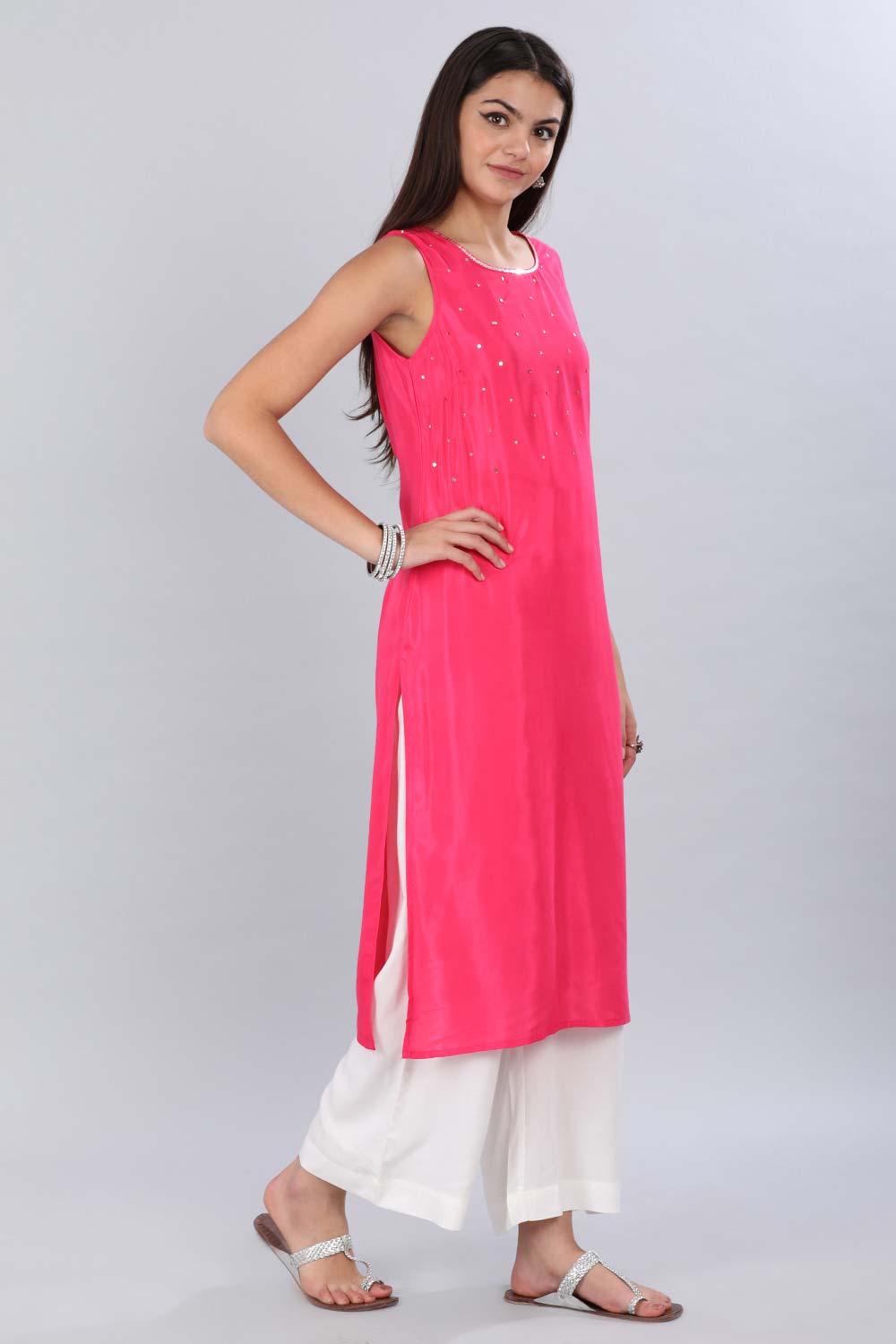 Pink Round Neck Glittery kurta