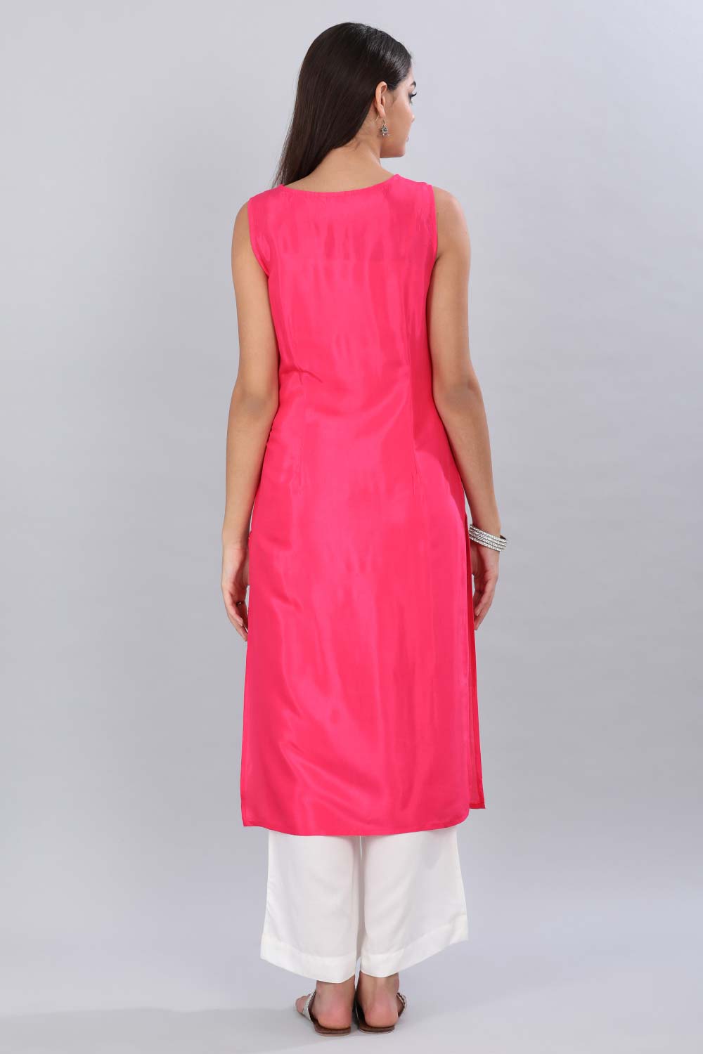 Pink Round Neck Glittery kurta