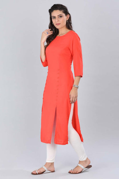 Red Round Neck Front Slit kurta