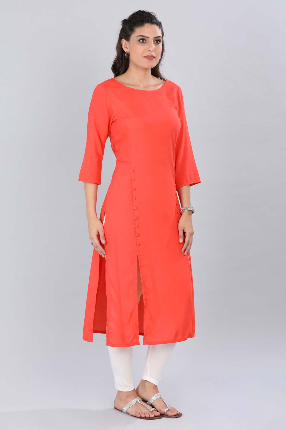 Red Round Neck Front Slit kurta