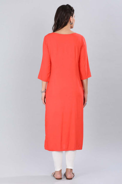 Red Round Neck Front Slit kurta