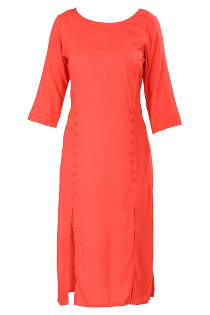 Red Round Neck Front Slit kurta