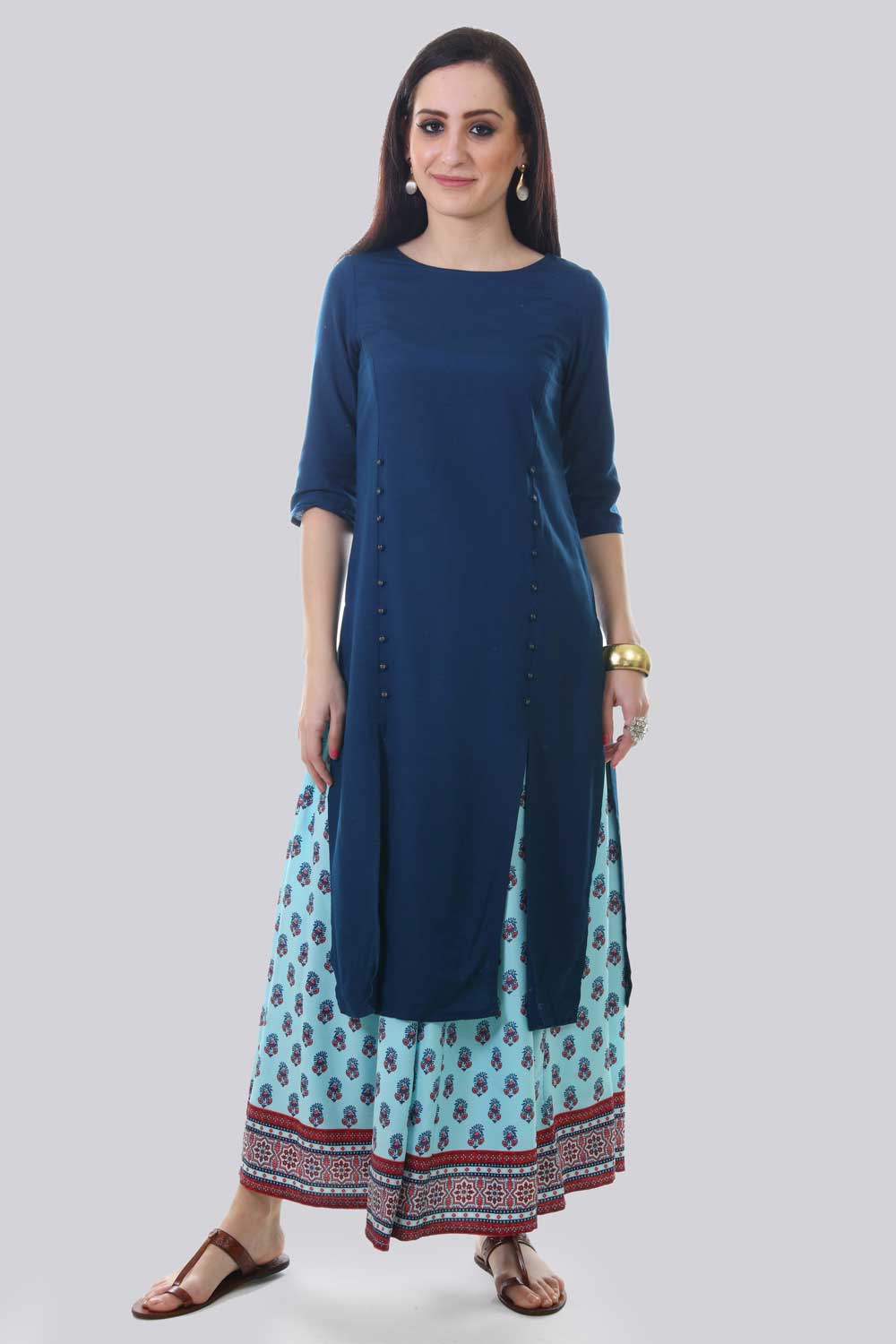 Navy Blue Solid Round Neck kurta