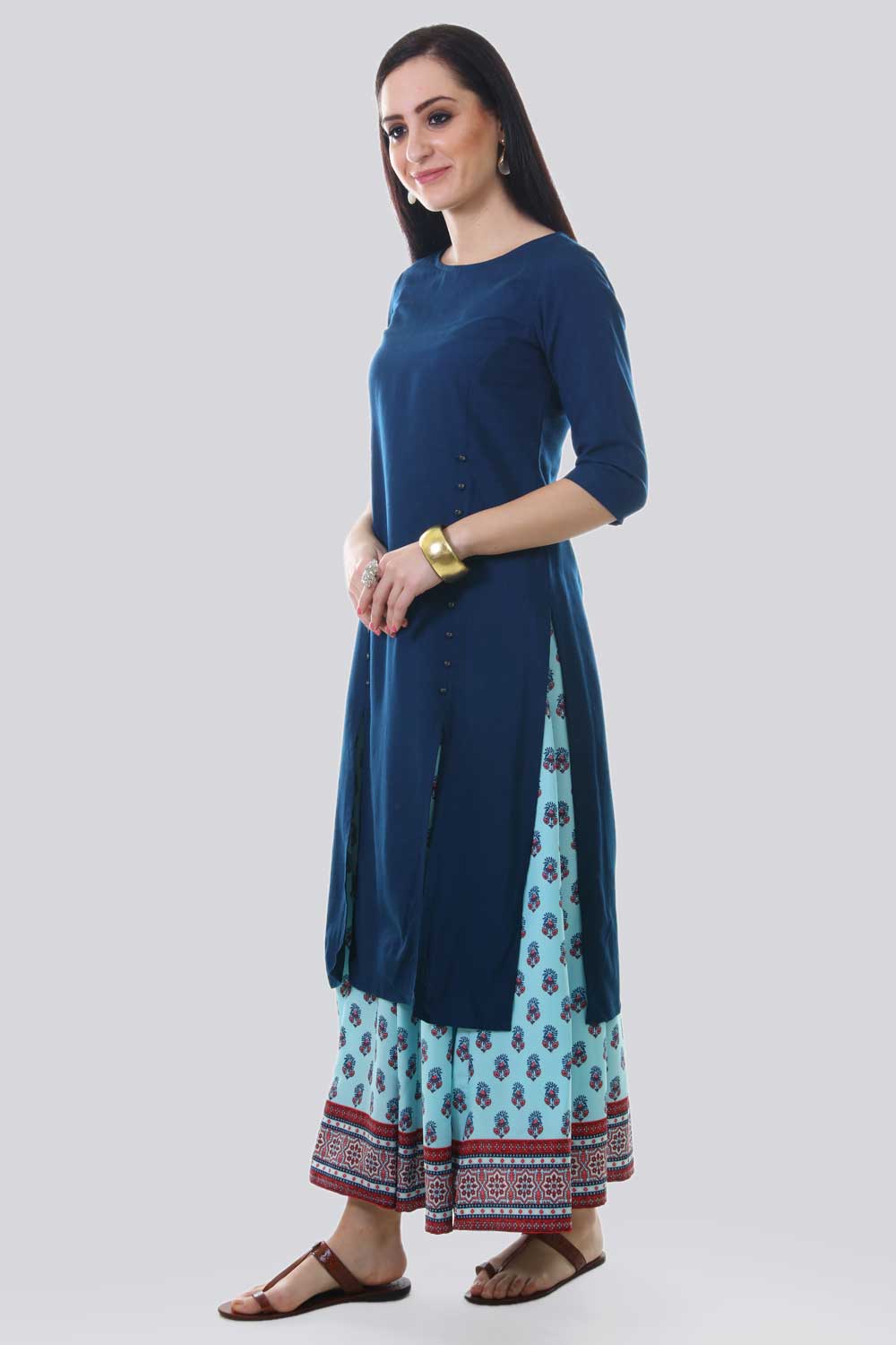 Navy Blue Solid Round Neck kurta