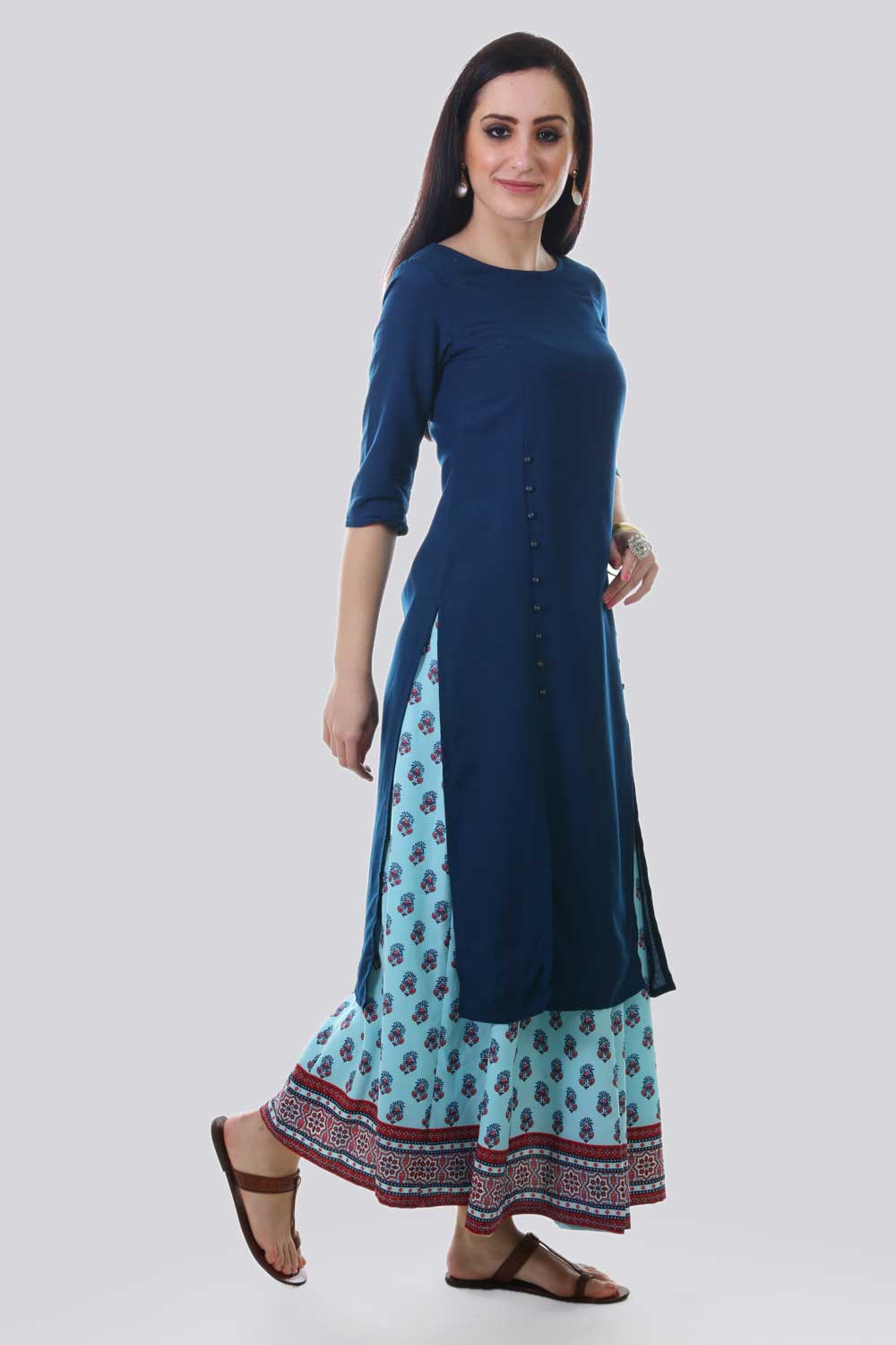 Navy Blue Solid Round Neck kurta