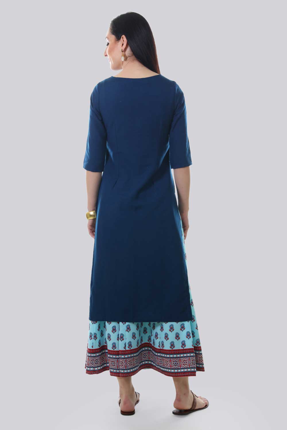 Navy Blue Solid Round Neck kurta