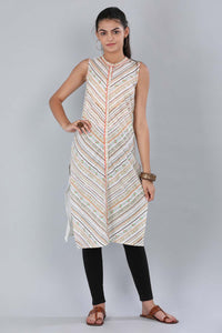 White Mandarin Neck Printed kurta