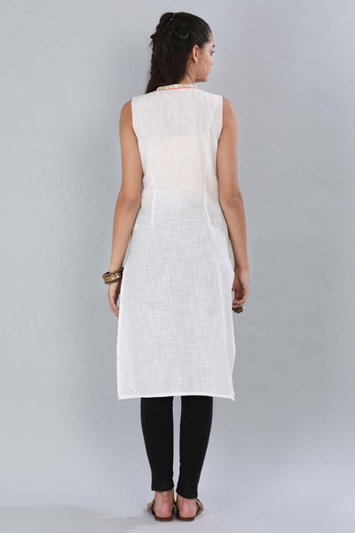 White Mandarin Neck Printed kurta