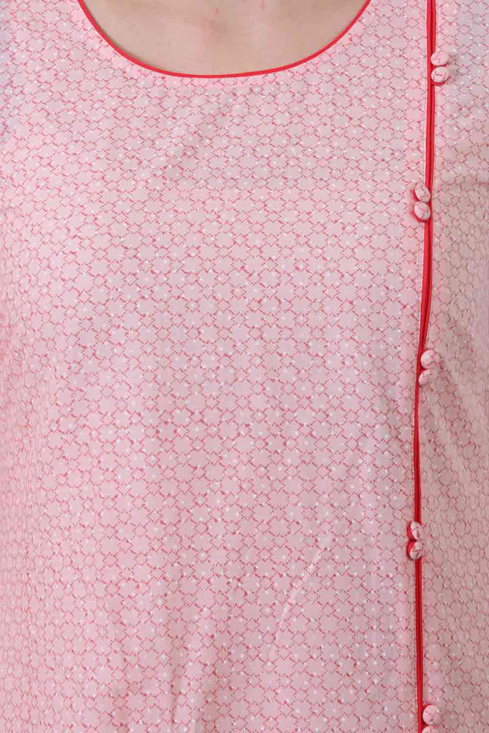 Pink &amp; White Round Neck kurta