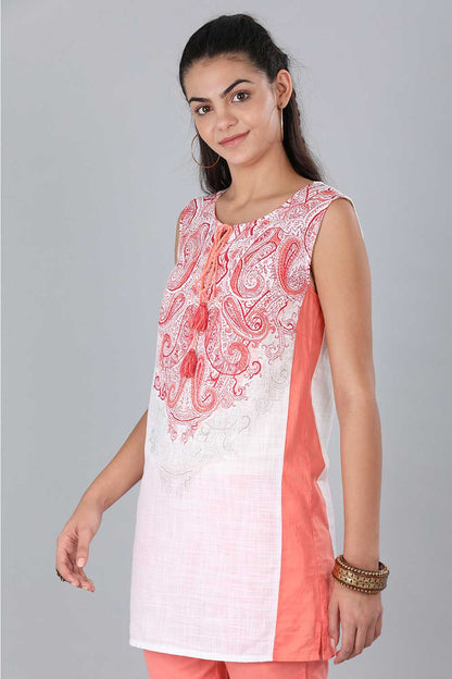 Pink Round Neck Tie-Up kurta