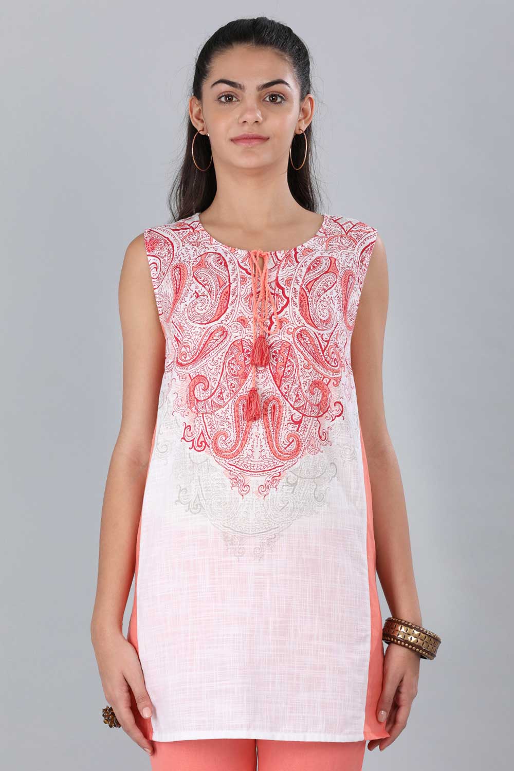 Pink Round Neck Tie-Up kurta