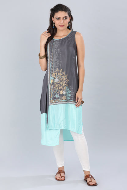 Grey Round Neck Asymmetrical kurta