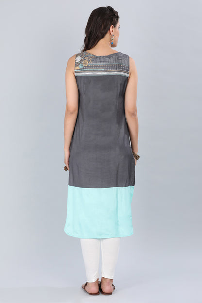 Grey Round Neck Asymmetrical kurta