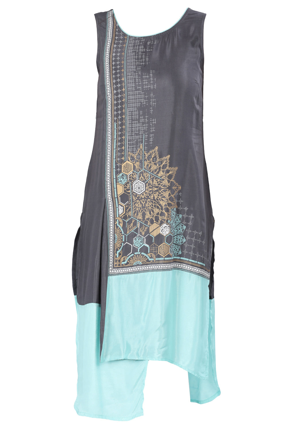 Grey Round Neck Asymmetrical kurta