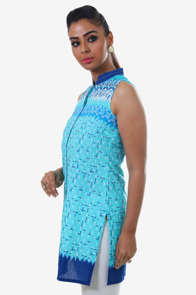 Blue Printed Mandarin Neck kurta