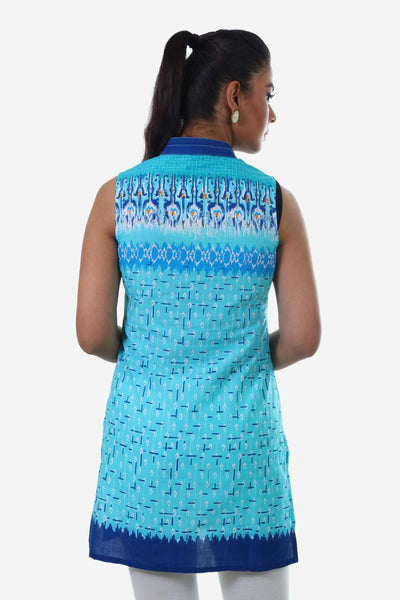 Blue Printed Mandarin Neck kurta