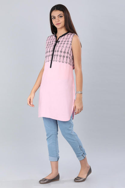 Pink Mandarin Neck Printed kurta