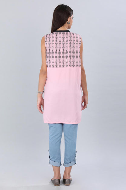 Pink Mandarin Neck Printed kurta