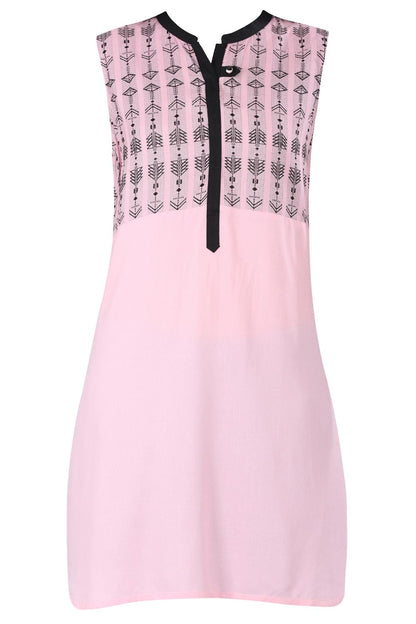 Pink Mandarin Neck Printed kurta