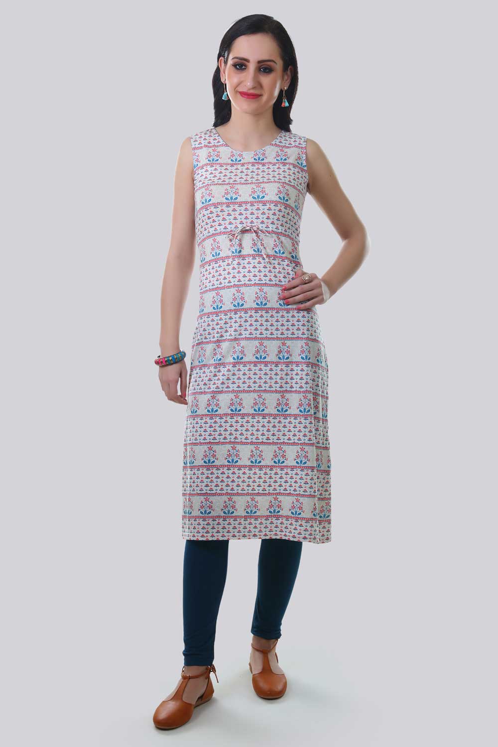 Pink Round Neck Printed kurta