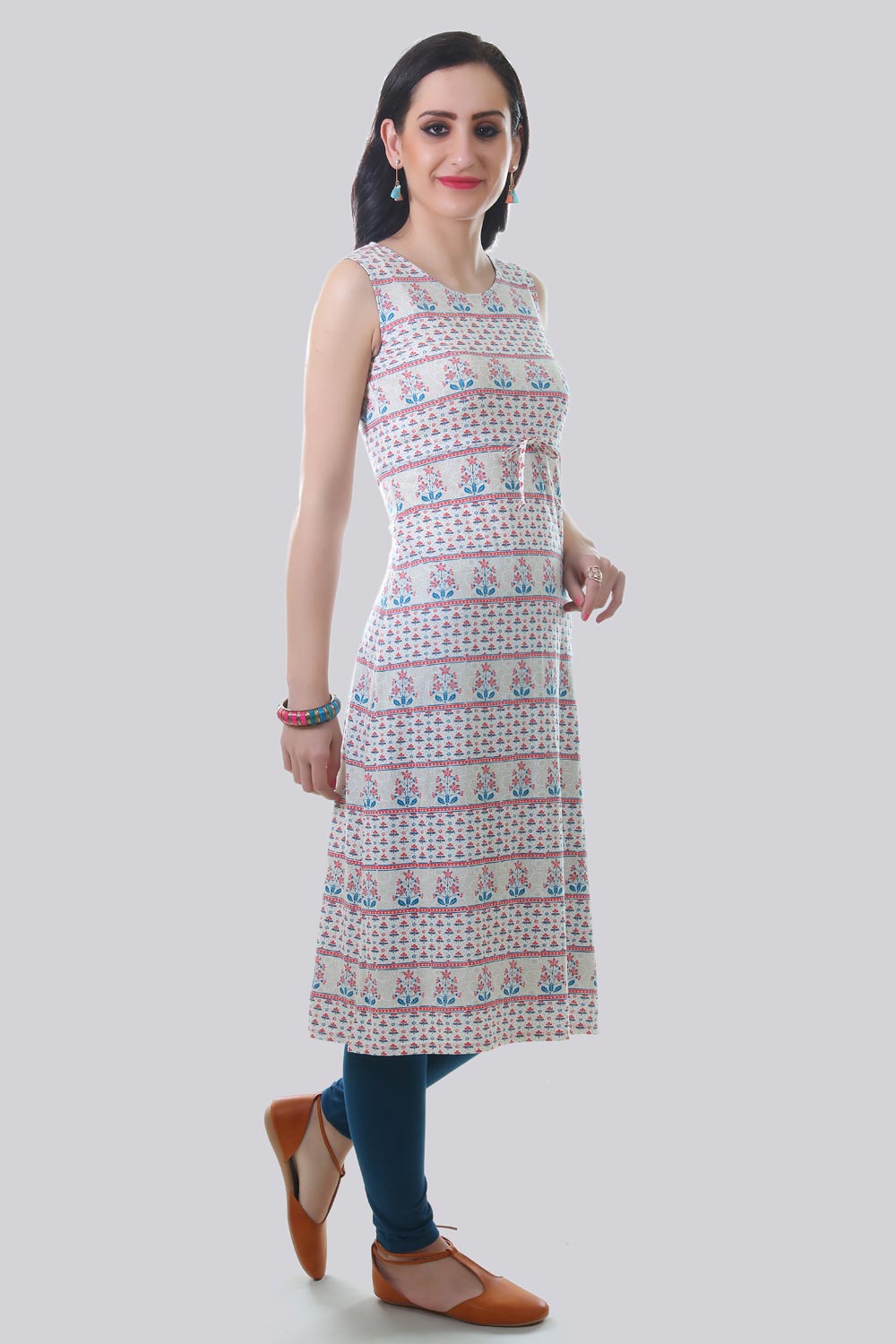 Pink Round Neck Printed kurta