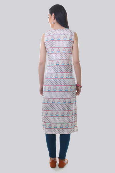 Pink Round Neck Printed kurta