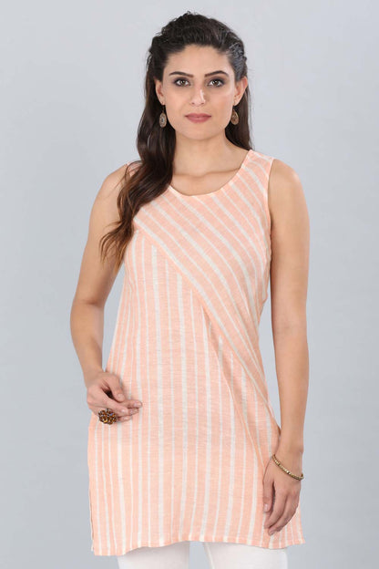 Orange Round Neck Striped kurta